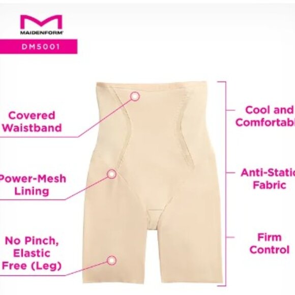 Maidenform DM5001 Womens High-Waist Tummy Control Shapewear Thigh Slimmer New! - Picture 1 of 4
